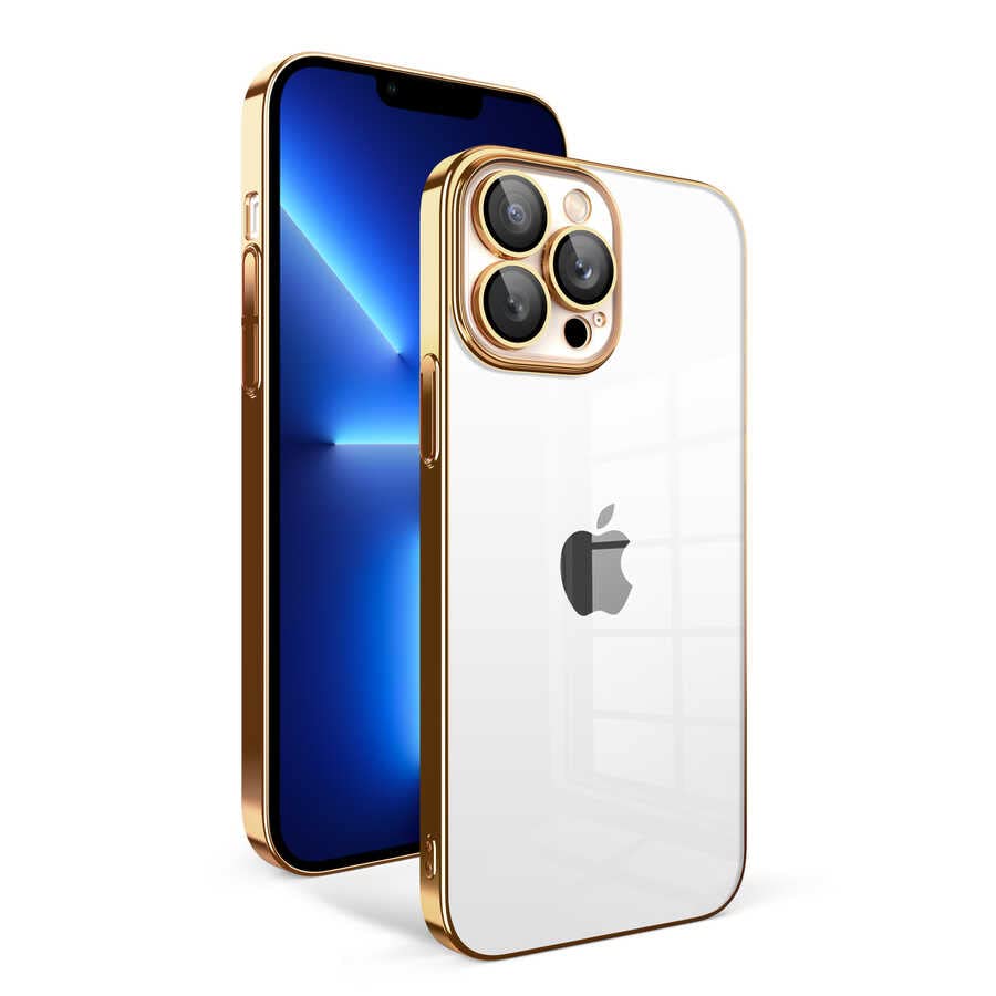 Spia Apple iPhone 13 Pro Max ile uyumlu Kılıf Gold Veneson Kapak